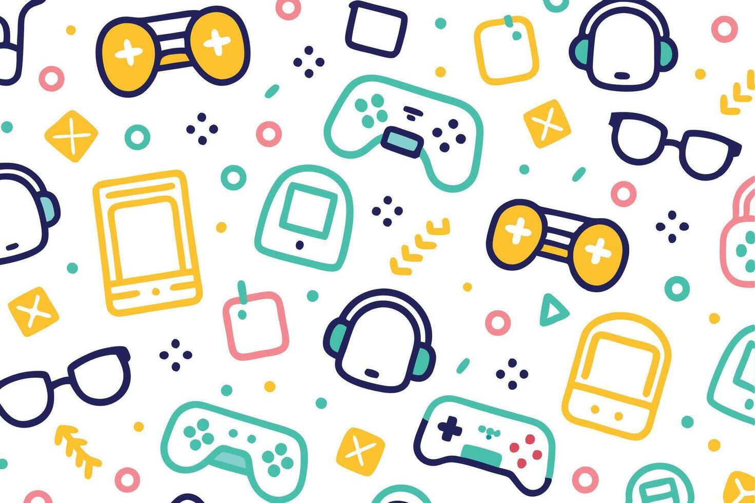 a colorful pattern with game controllers and other items vector