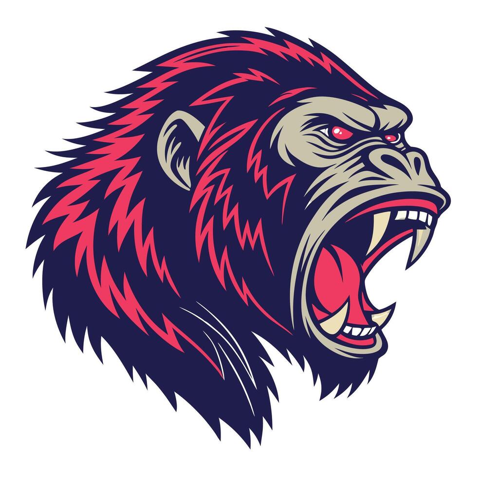 an angry gorilla head with its mouth open vector