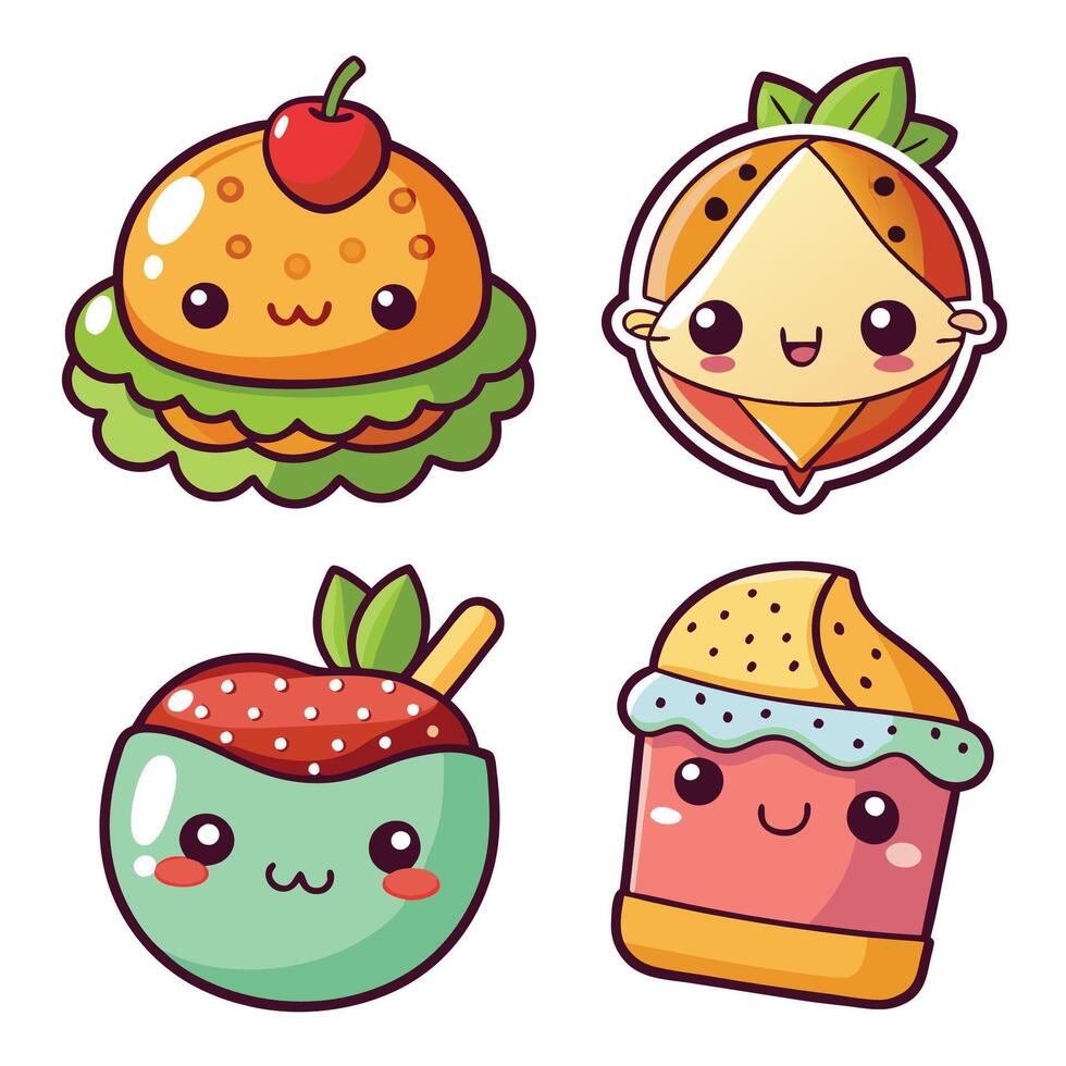 cute hamburger, burger, fruit, and ice cream vector