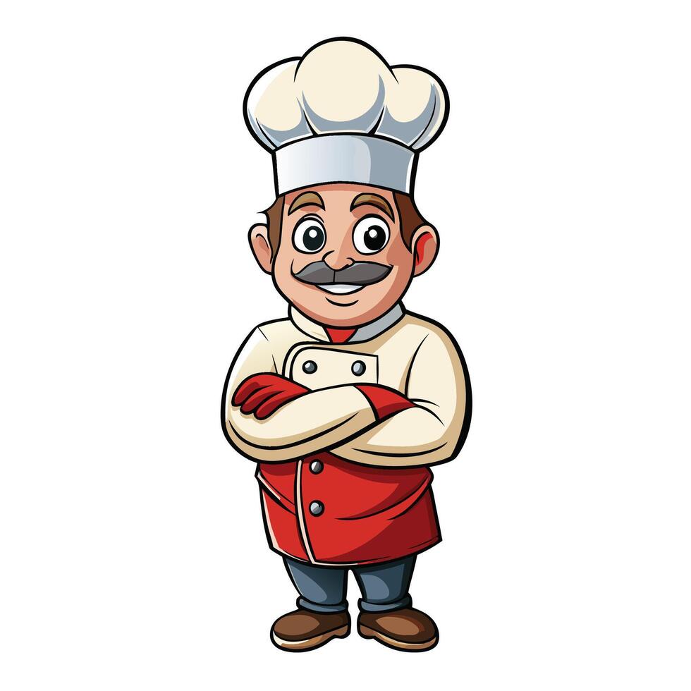 cartoon chef with arms crossed illustration vector