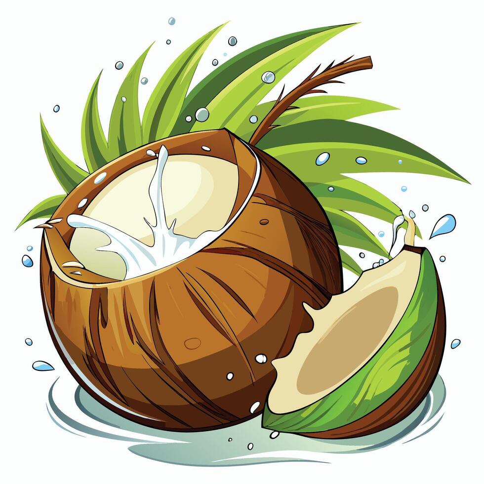 coconut with milk and water on white background vector