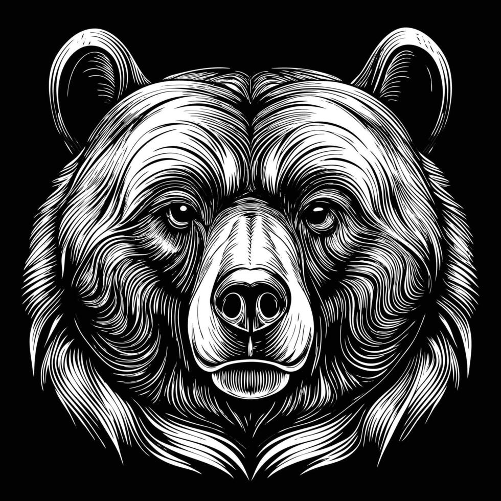 a bear head in a woodcut style on a black background vector