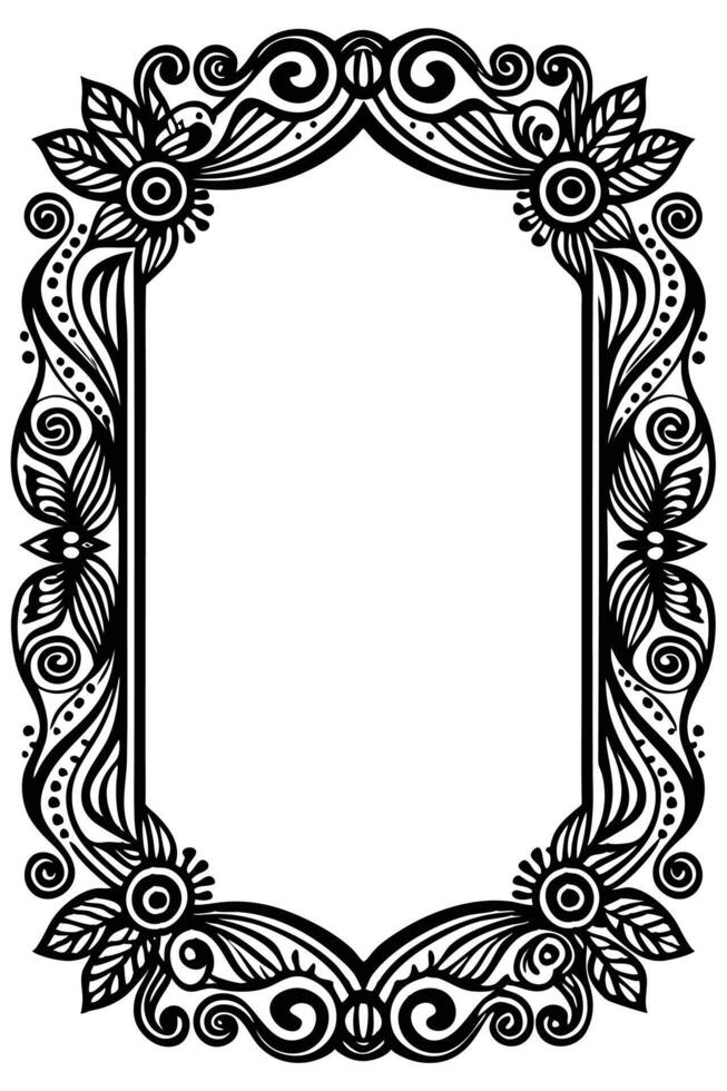 a black and white ornate frame with a floral design vector