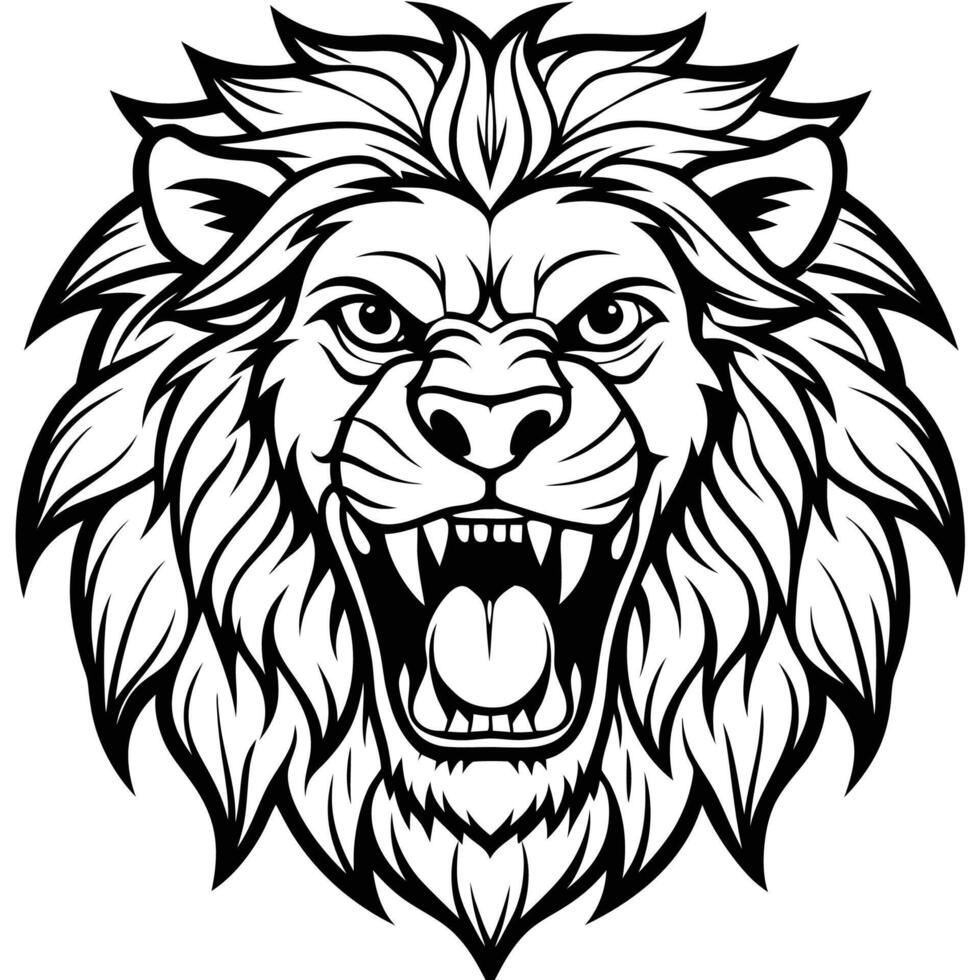 lion head with open mouth and fangs vector