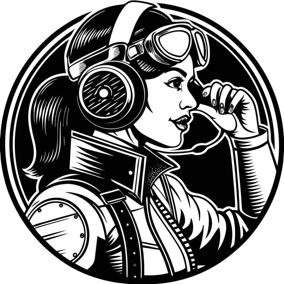 a woman in a helmet with headphones on her head vector