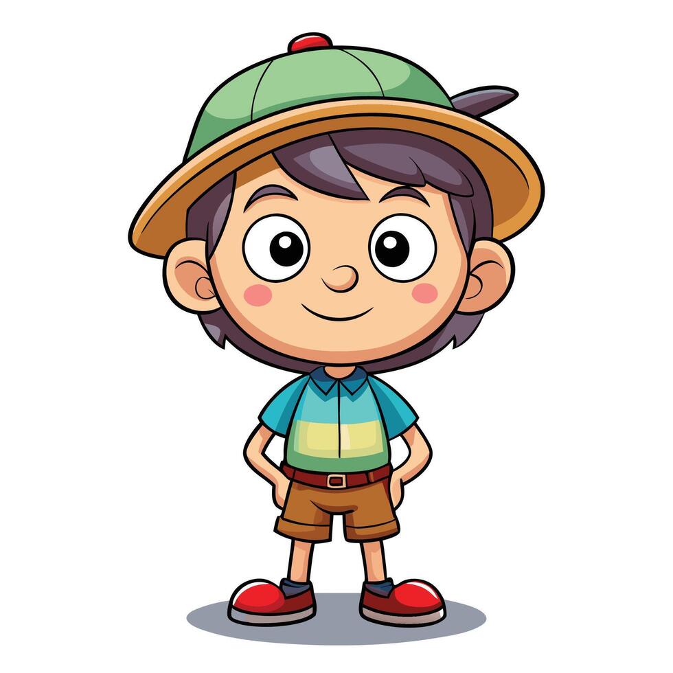 cartoon boy wearing hat and shorts vector