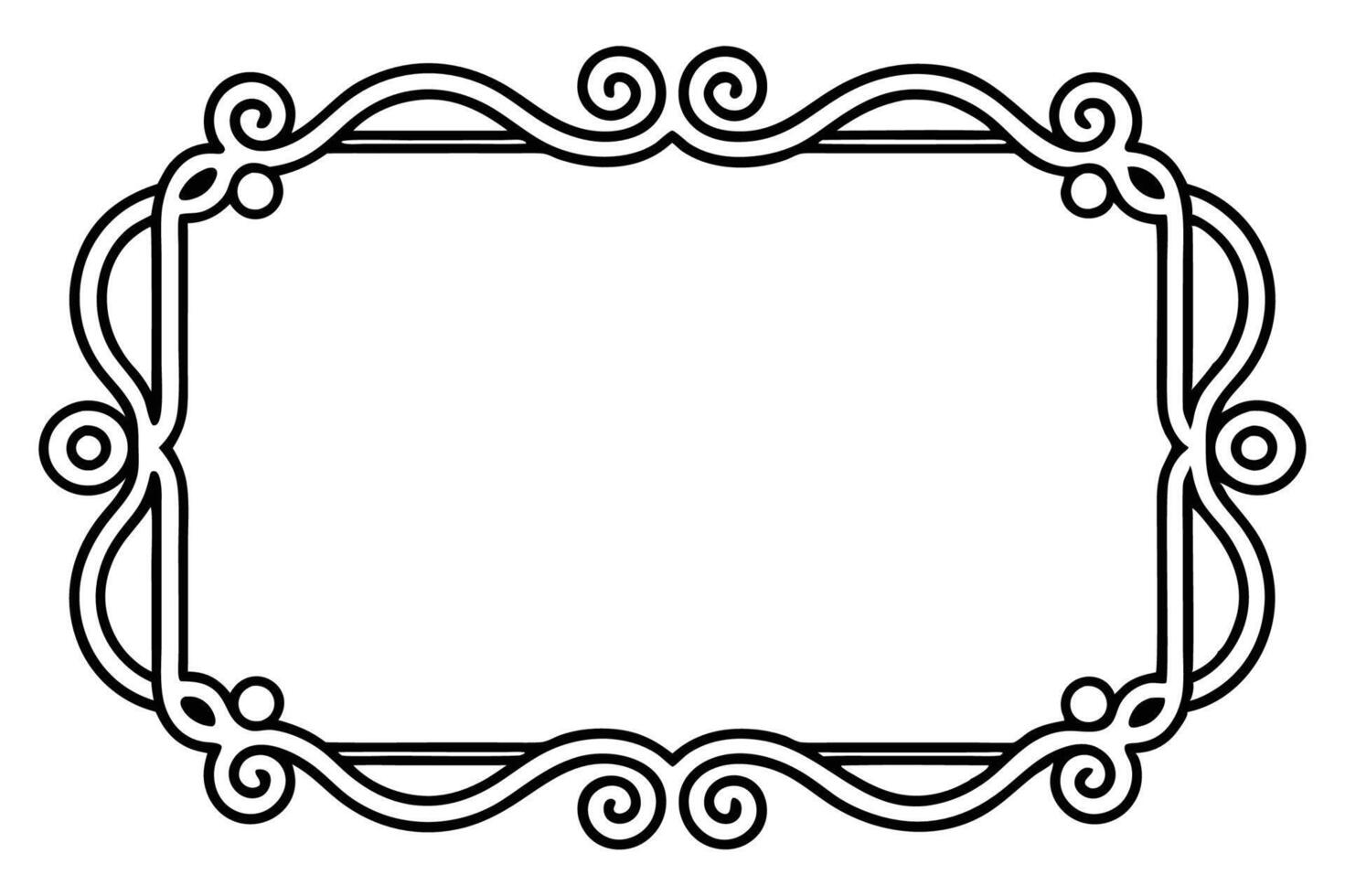a black and white drawing of a frame with a scroll vector