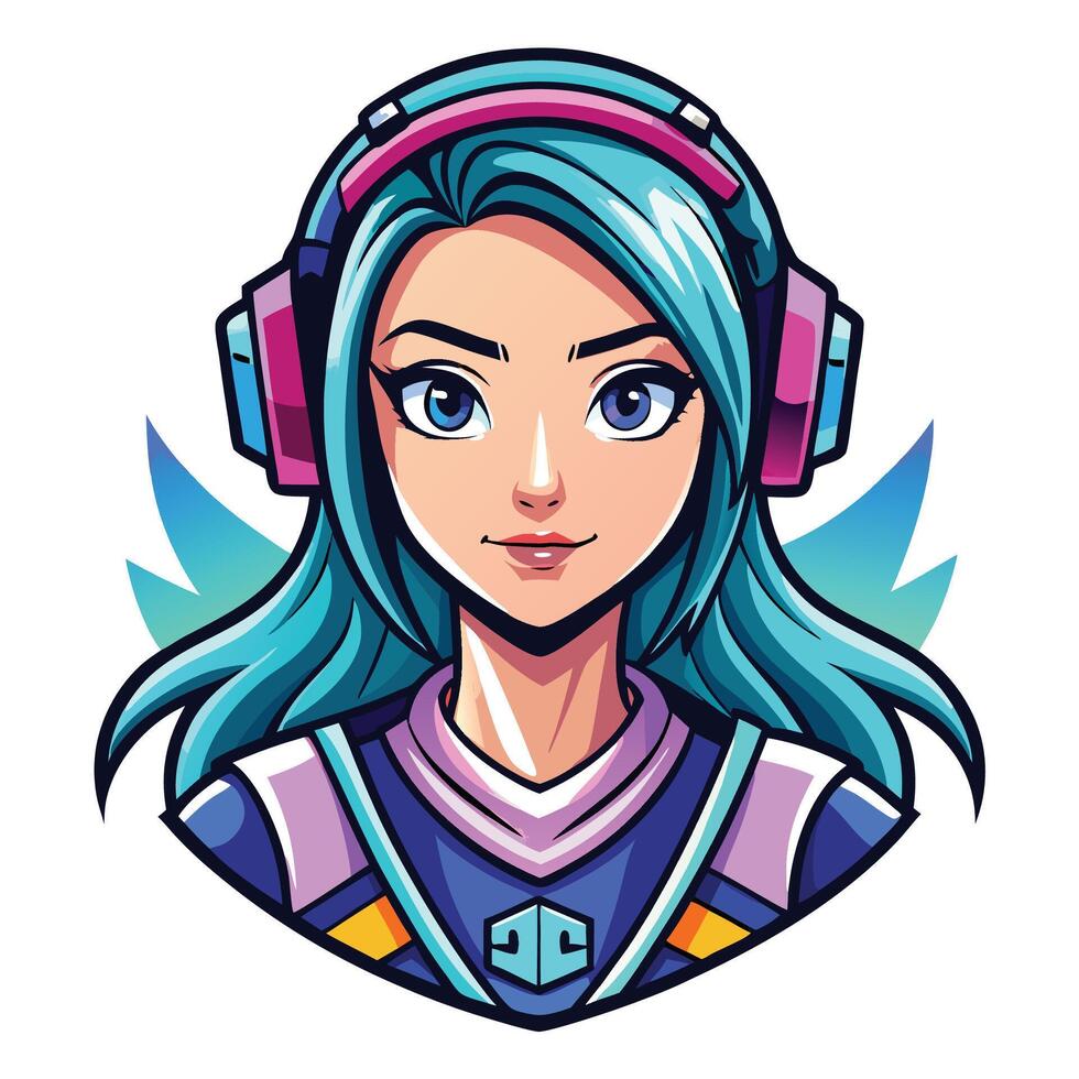 a cartoon girl with blue hair wearing headphones vector
