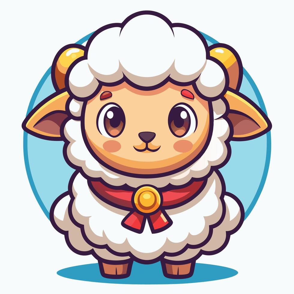 a cartoon sheep with a red ribbon on its neck vector