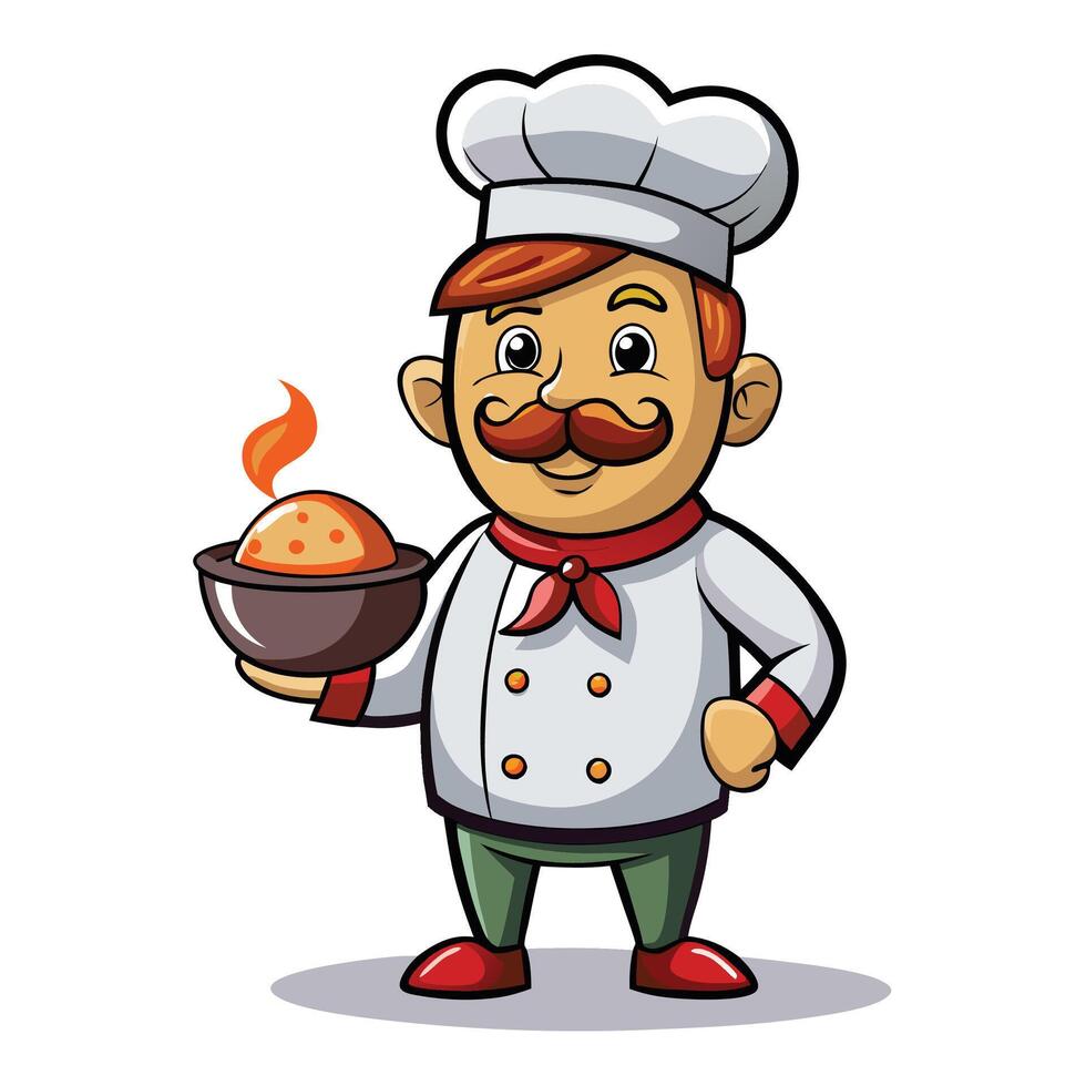 chef cartoon character holding a bowl of food vector