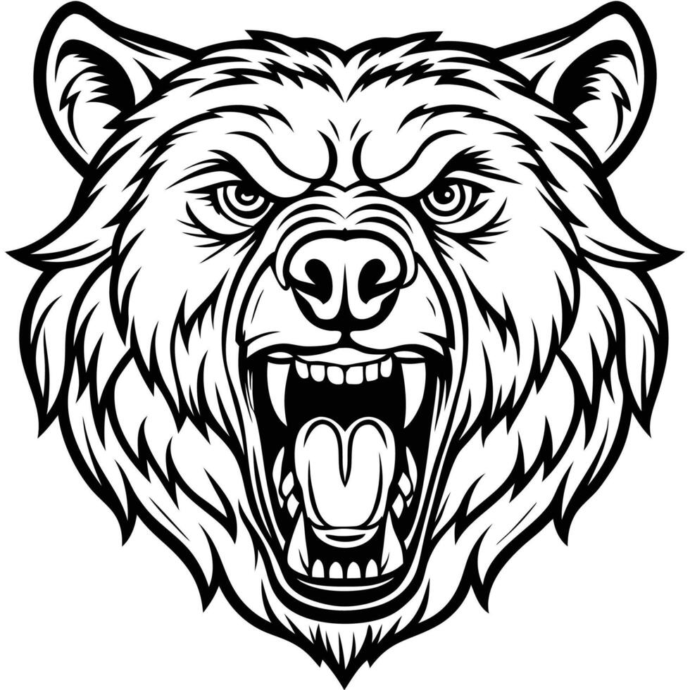 a bear head with its mouth open and its teeth showing vector