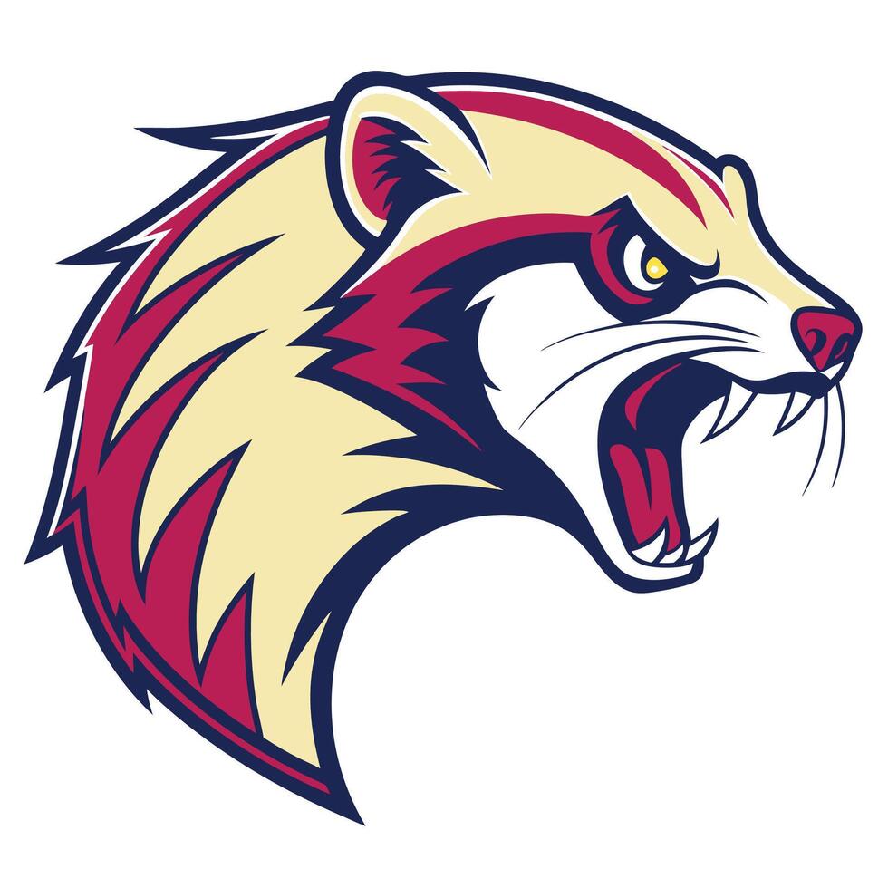 a red and white badger mascot head vector