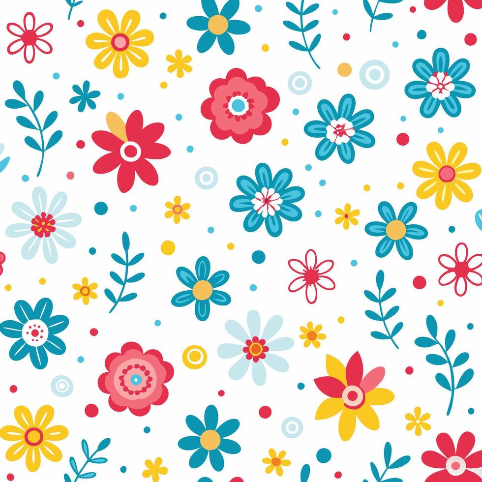 floral seamless pattern with colorful flowers and leaves vector