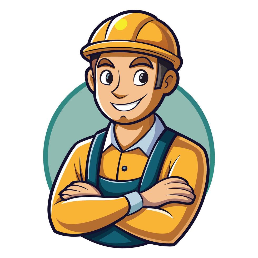 a cartoon construction worker with his arms crossed vector