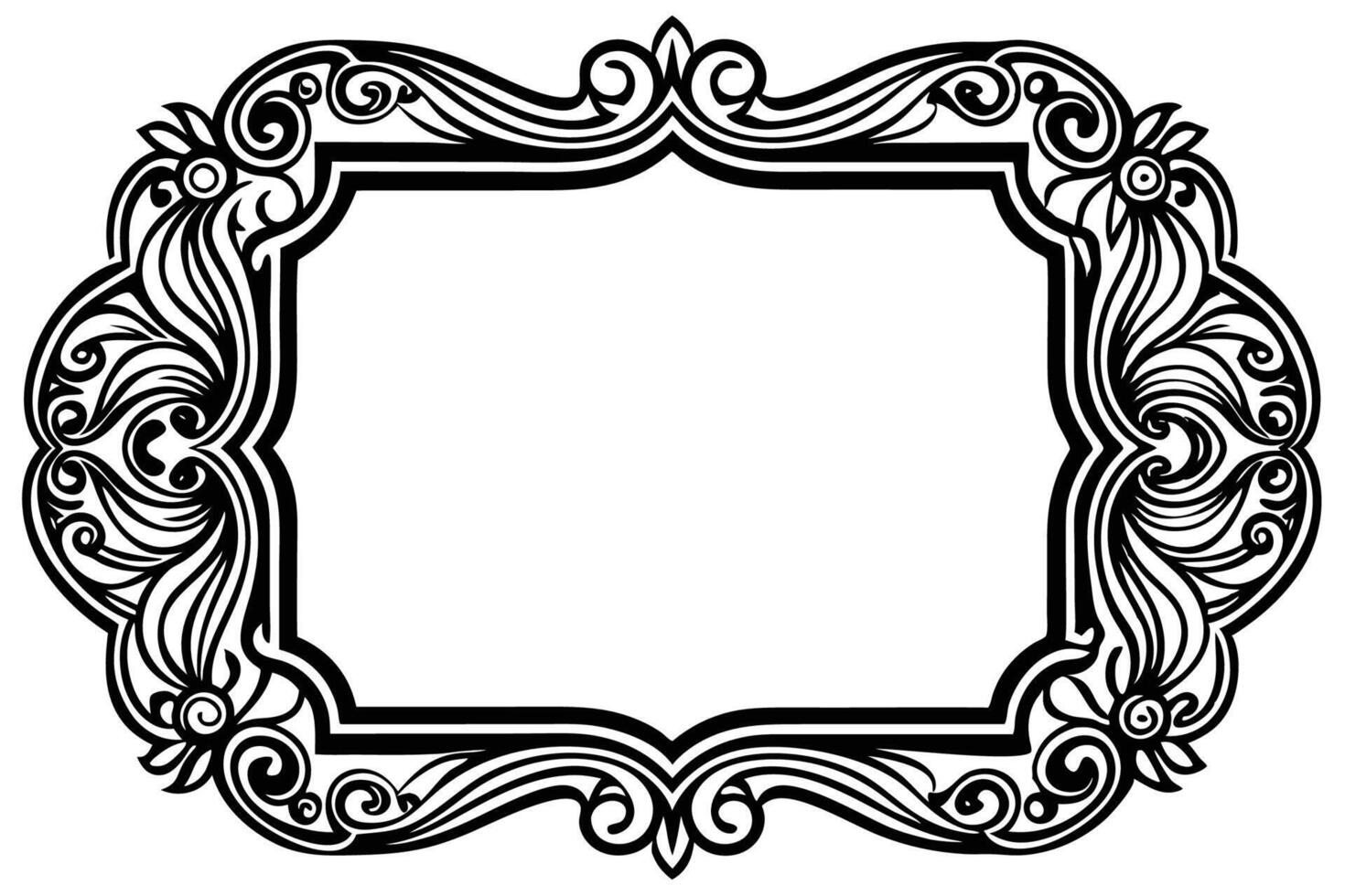 a black and white ornate frame with a scroll vector