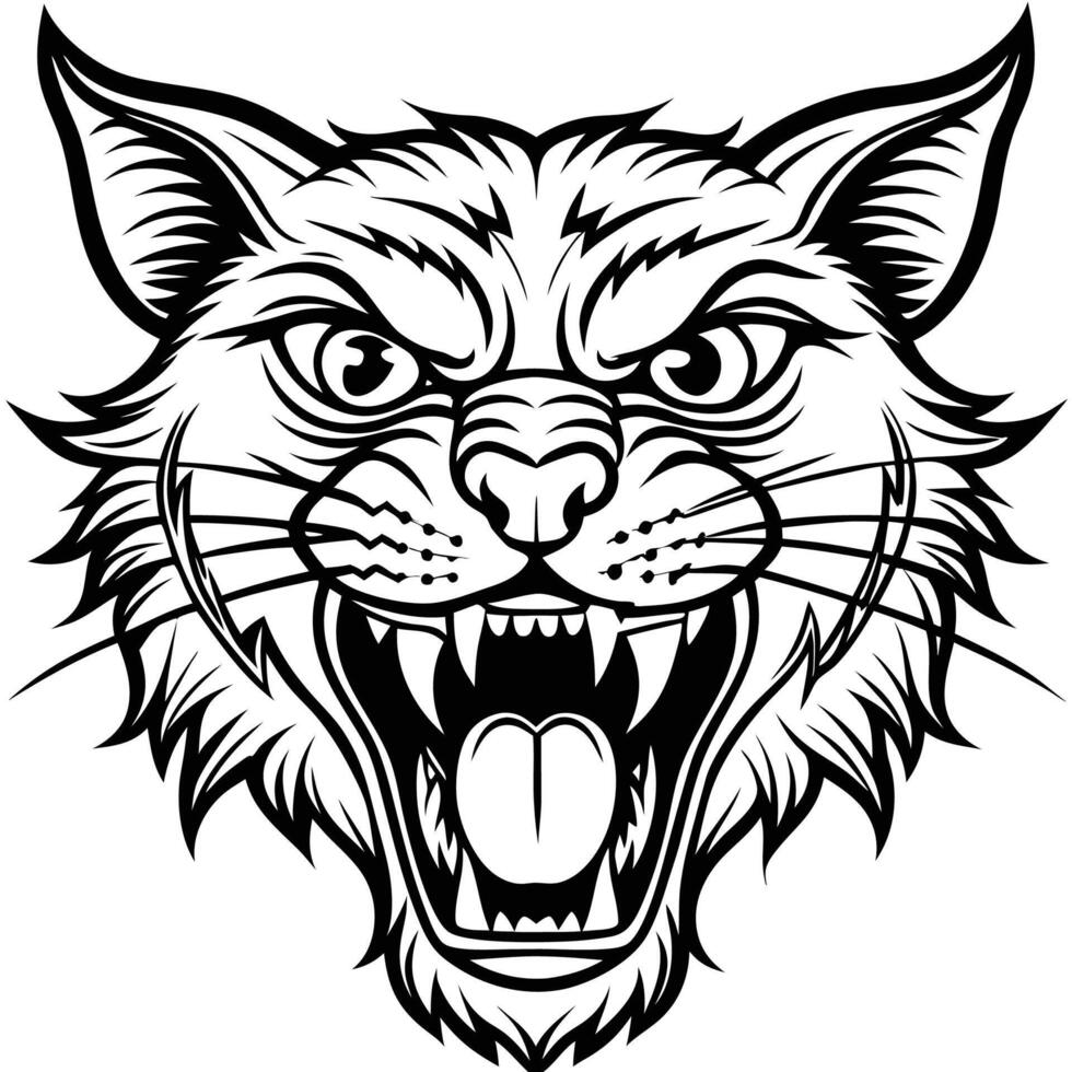 a black and white illustration of a cat head vector