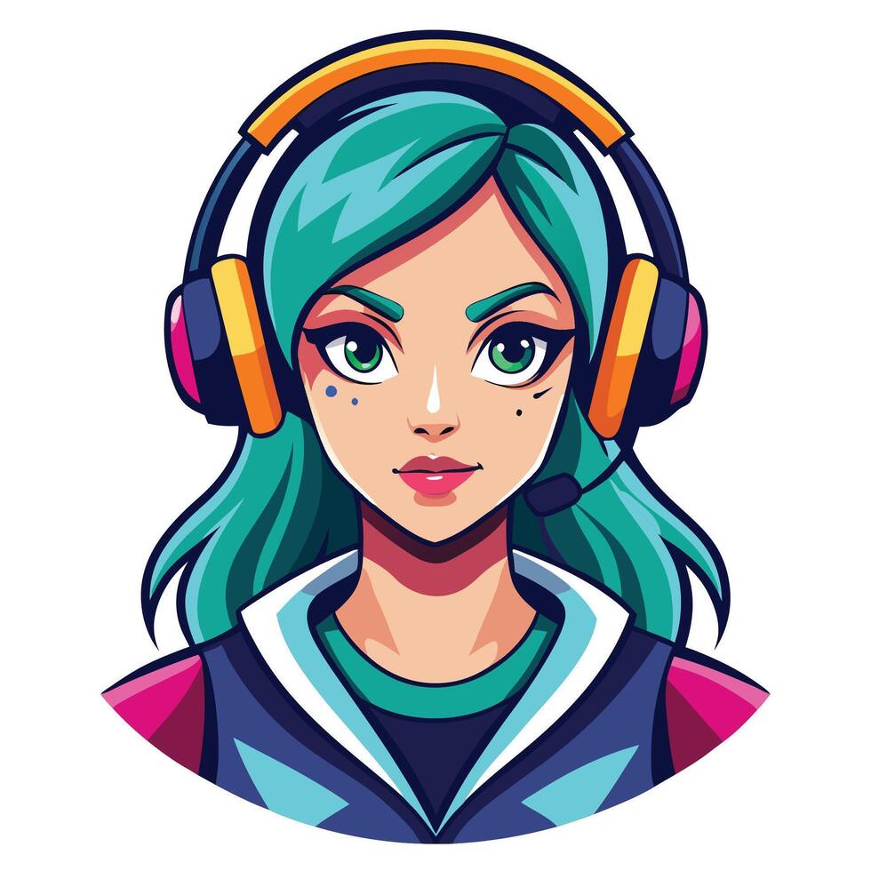a girl with headphones on her head vector
