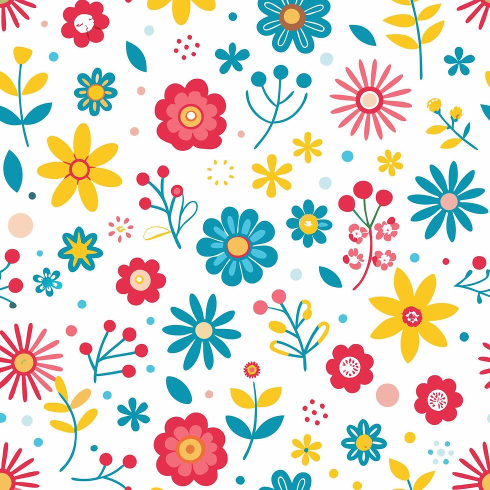 floral seamless pattern with colorful flowers and leaves vector