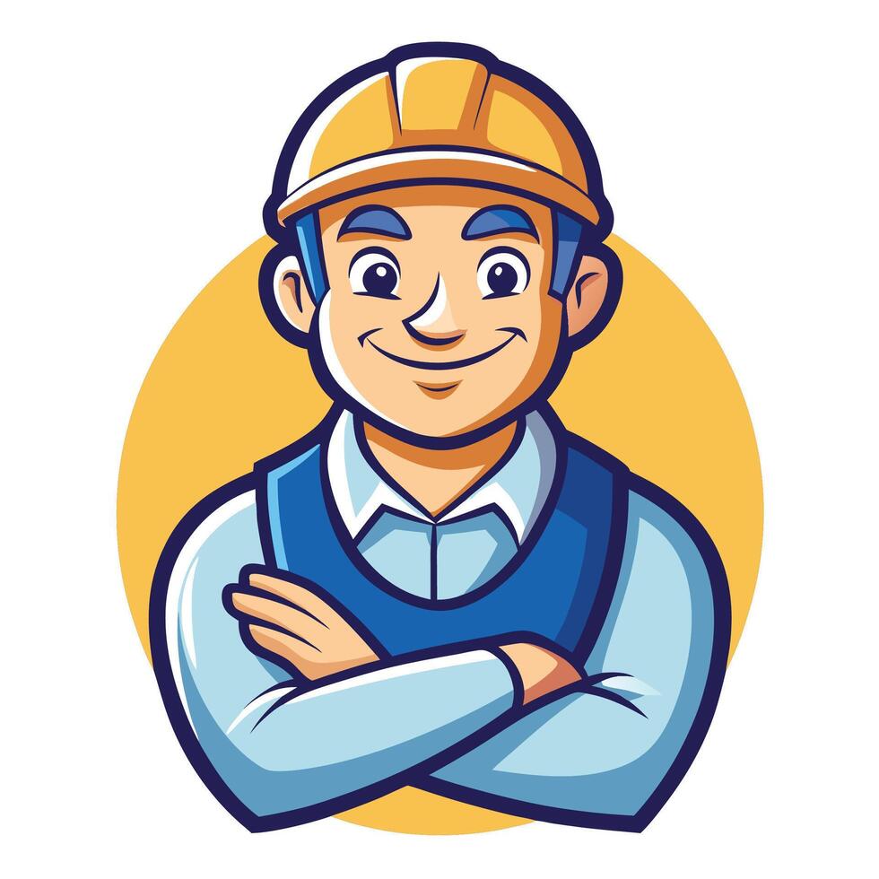 a cartoon construction worker with his arms crossed vector