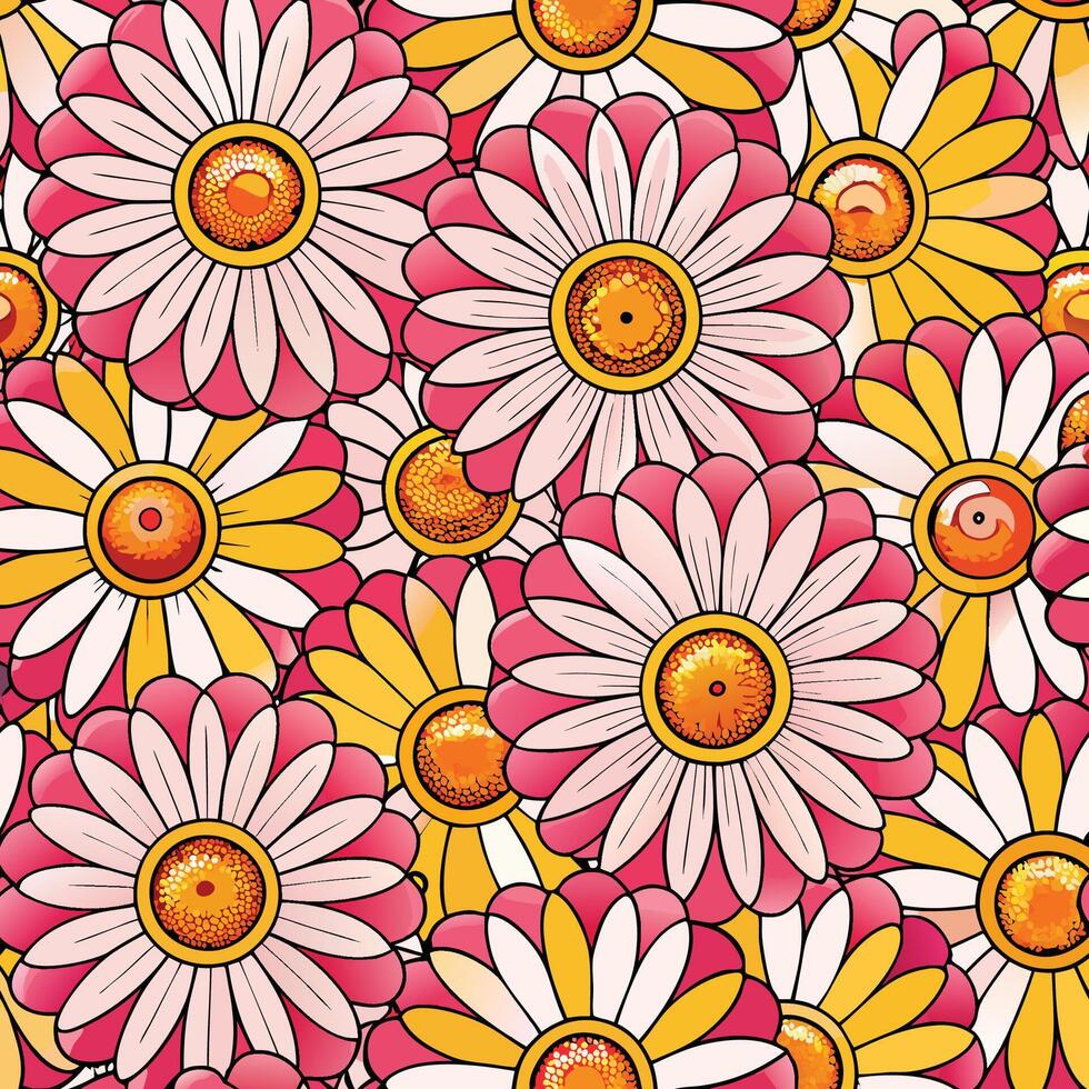 a pattern with daisies on a pink background vector