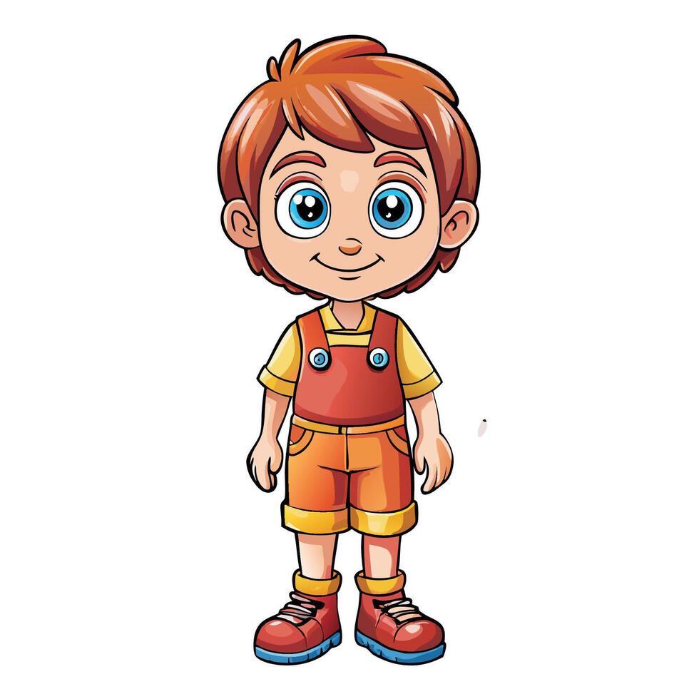 cartoon boy in overalls standing with his hands on his hips vector
