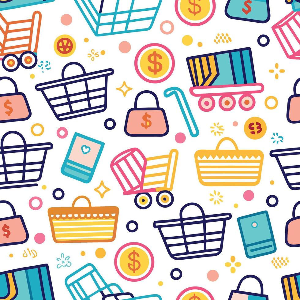 shopping seamless pattern with colorful icons vector