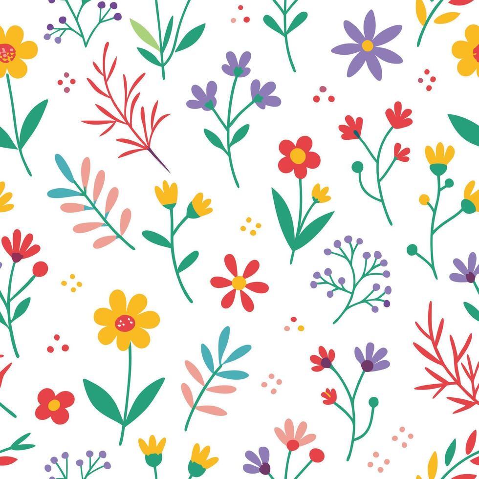floral seamless pattern with colorful flowers and leaves vector