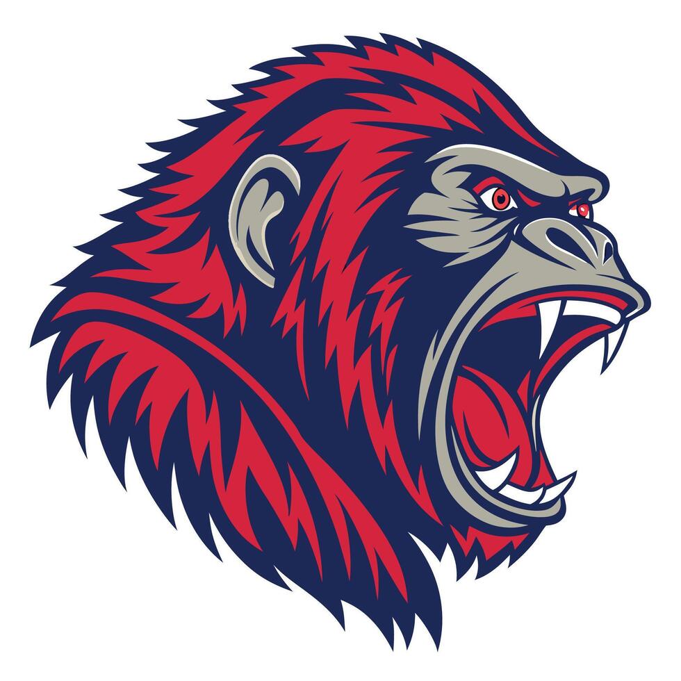 an angry gorilla head with its mouth open vector