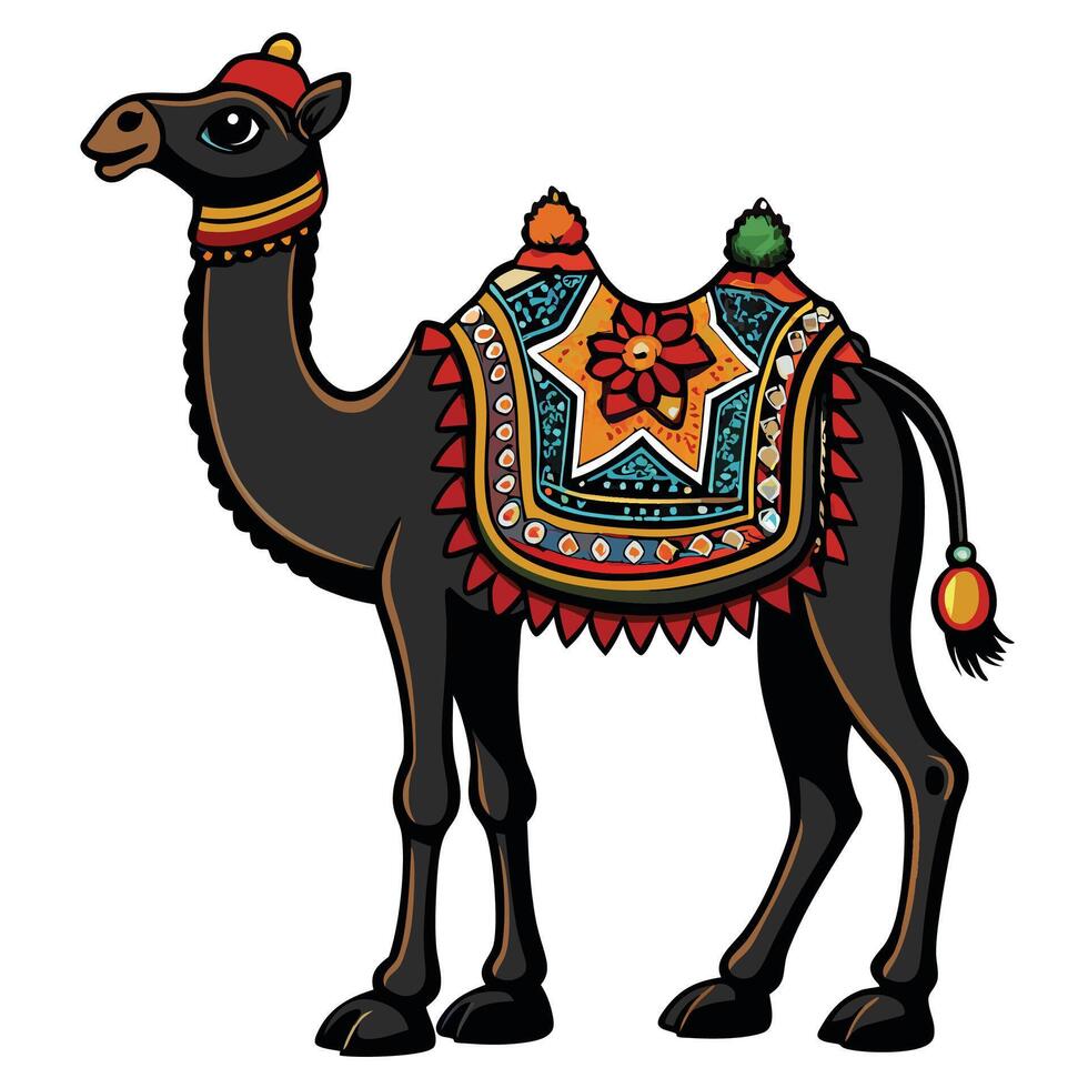 a camel with a colorful saddle vector