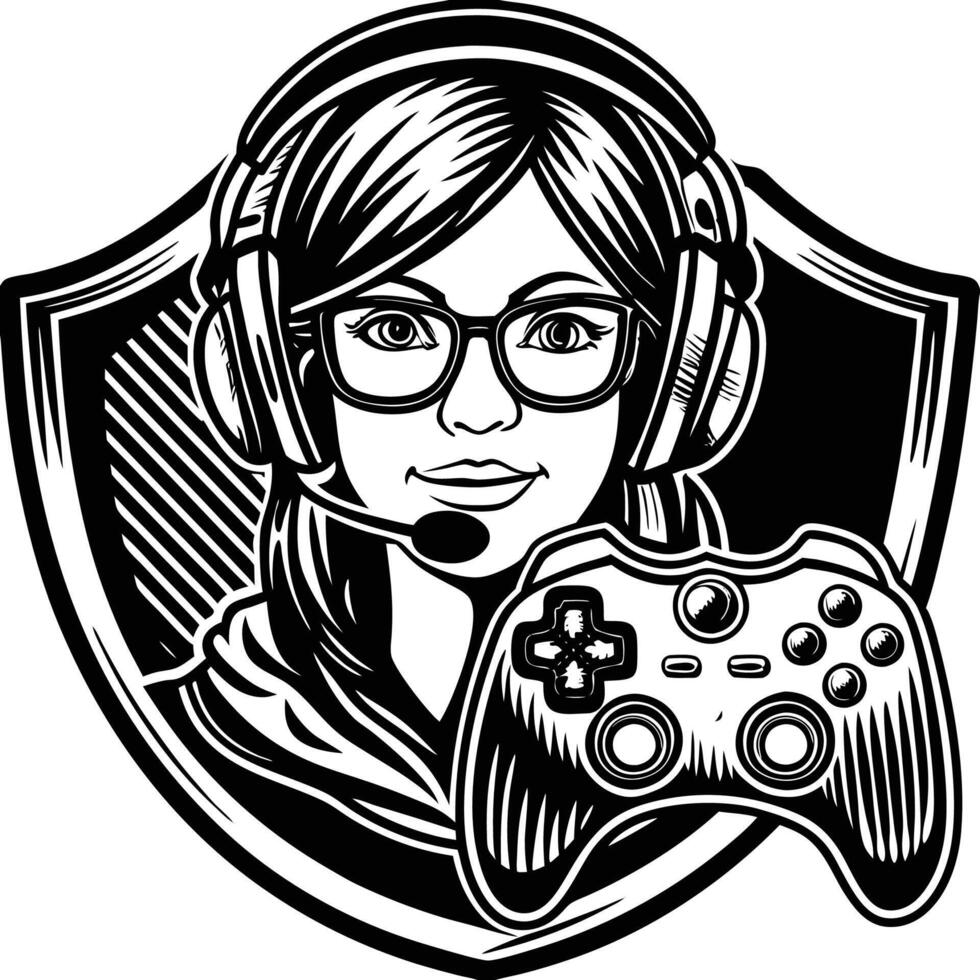 a girl with glasses and a controller in her hand vector