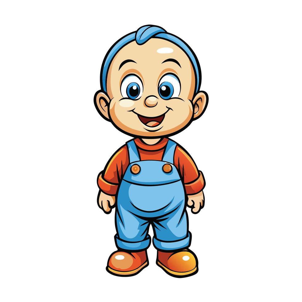 cartoon baby boy in overalls vector