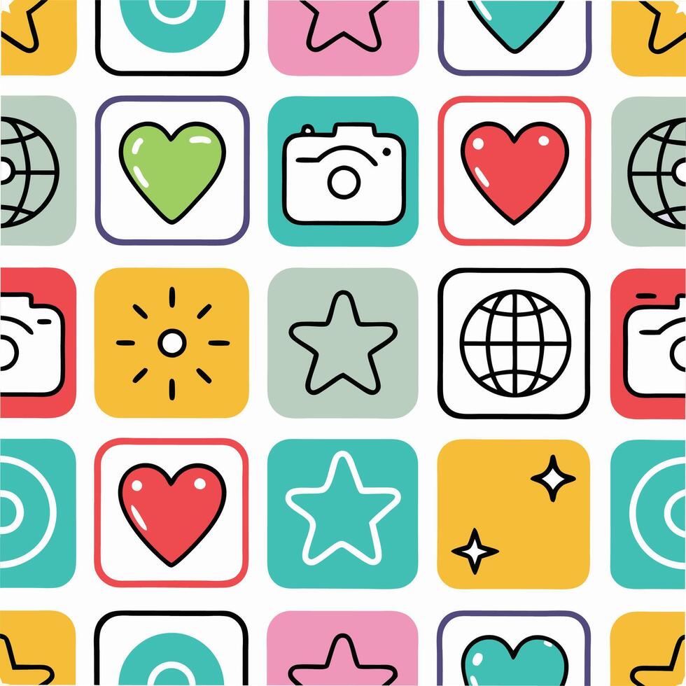 a colorful pattern with icons and symbols vector