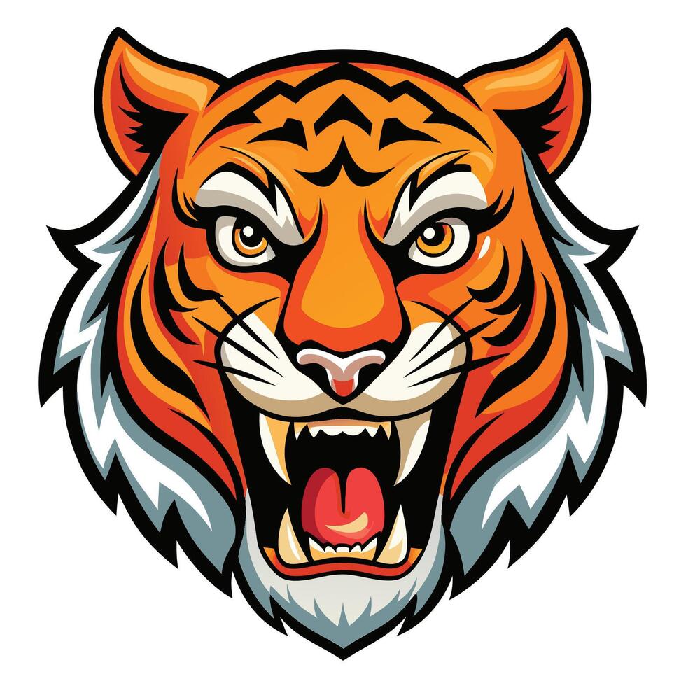 the head of a tiger is shown with its mouth open vector