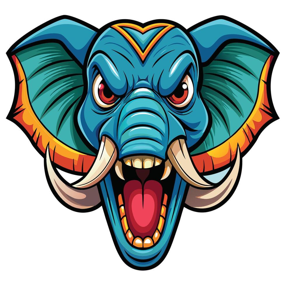 an elephant head with a big mouth and tusks vector