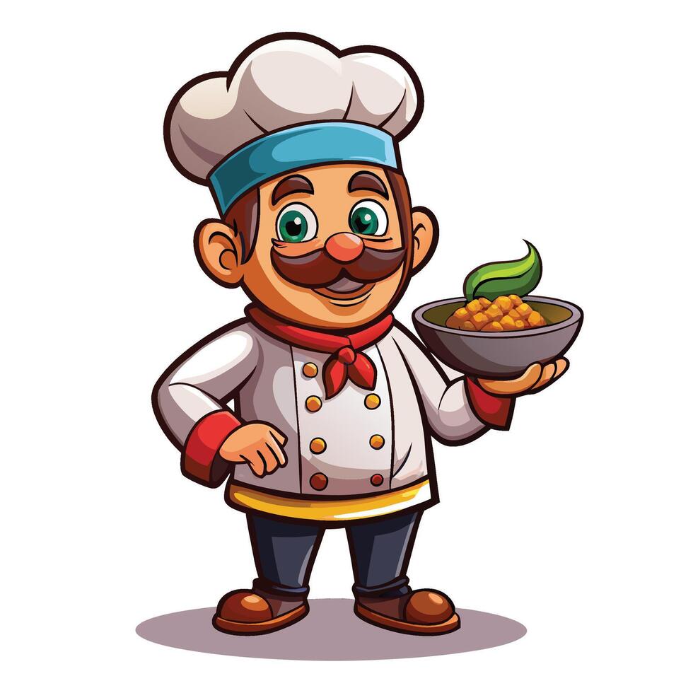 chef holding a bowl of food vector