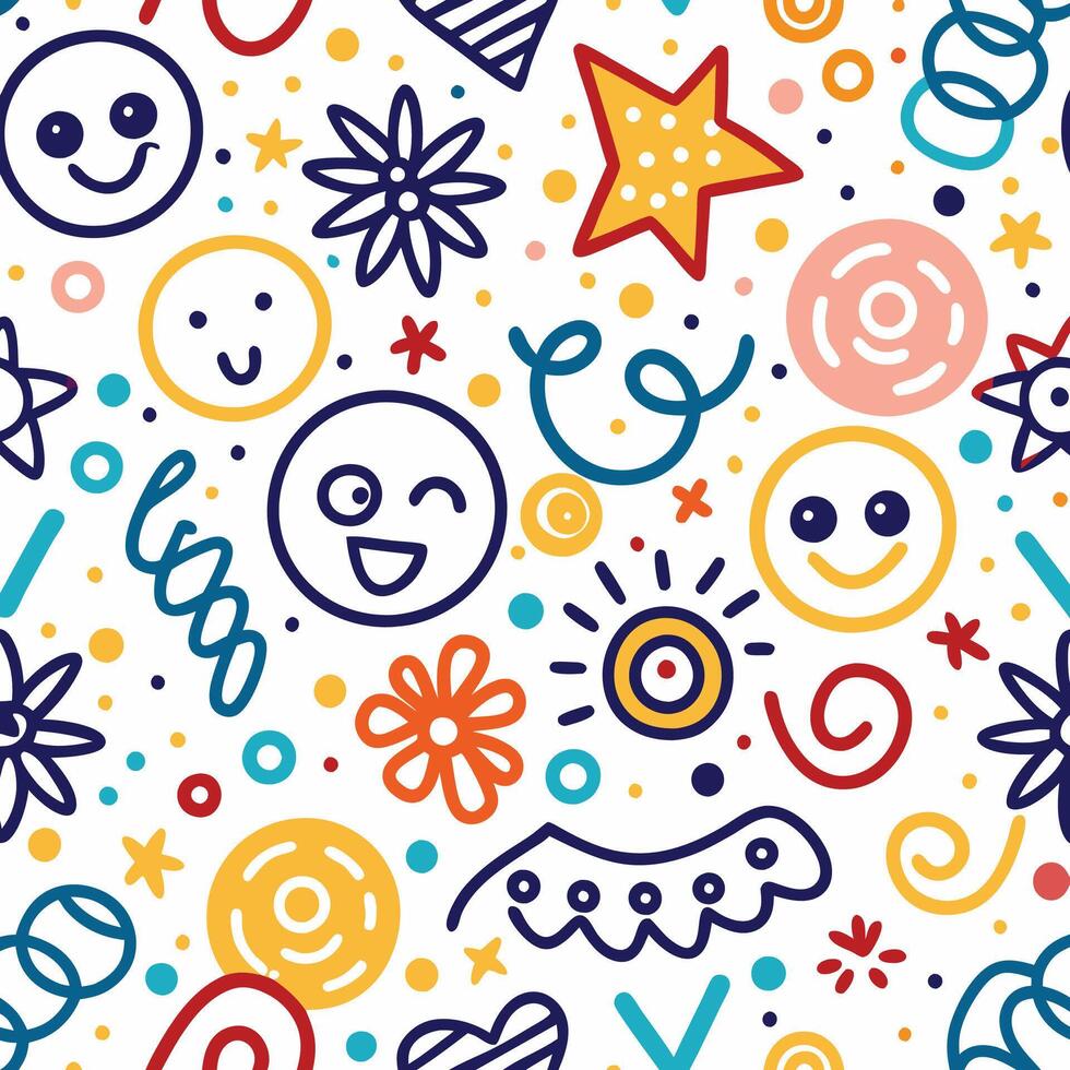 a colorful pattern with smiley faces and other symbols vector