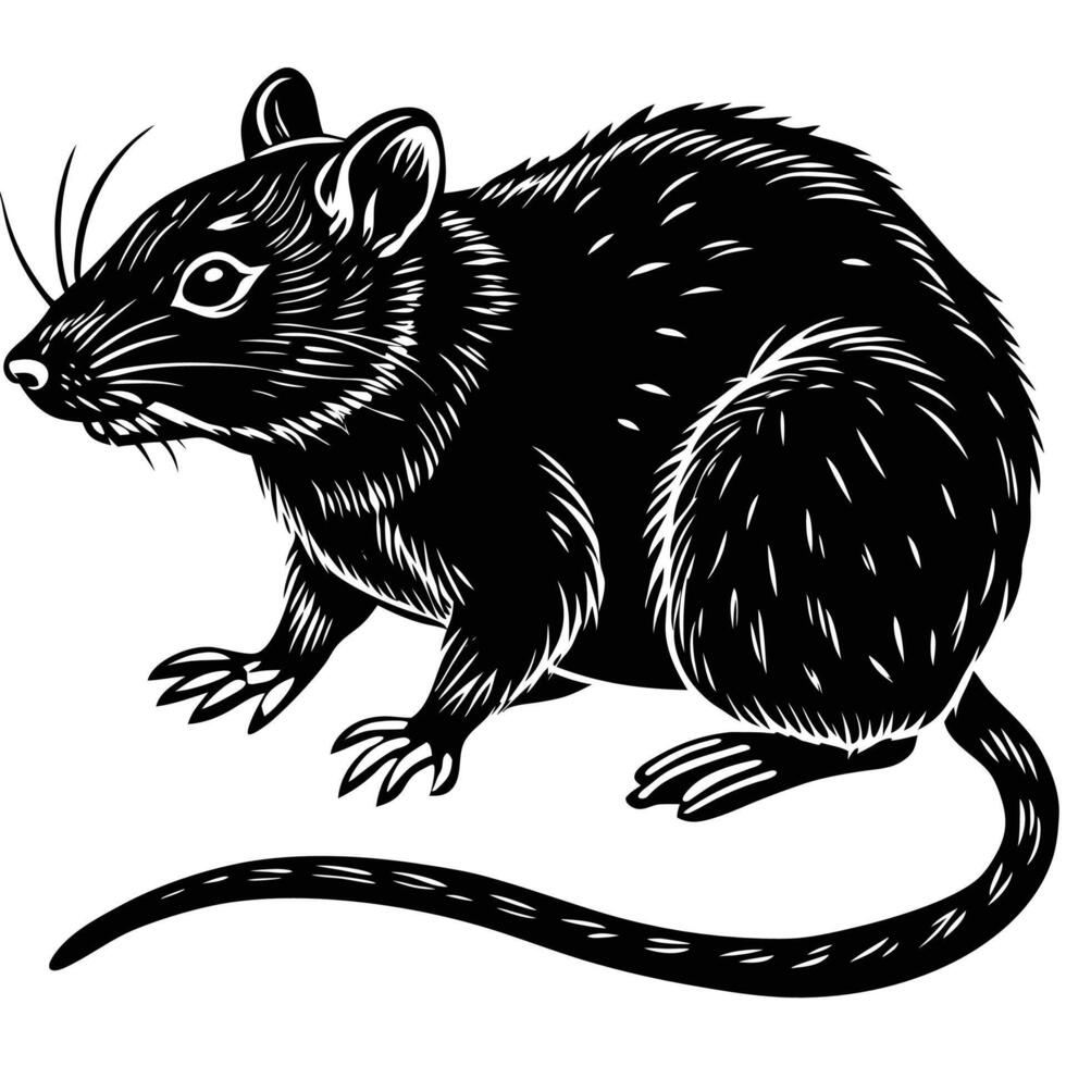 a black and white drawing of a rat vector