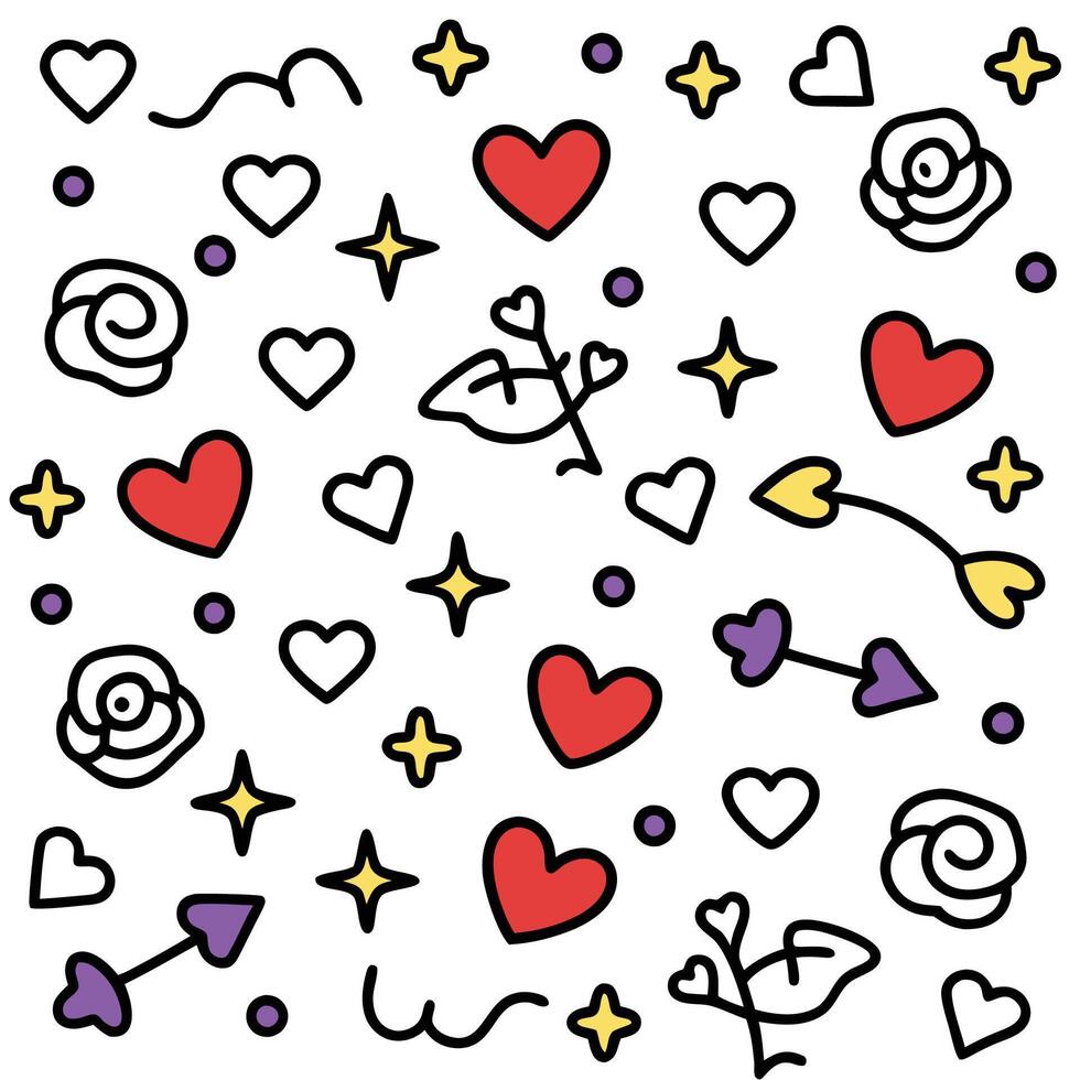 a set of hearts and stars on a white background vector