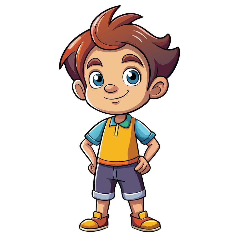 cartoon boy standing with his hands on his hips vector