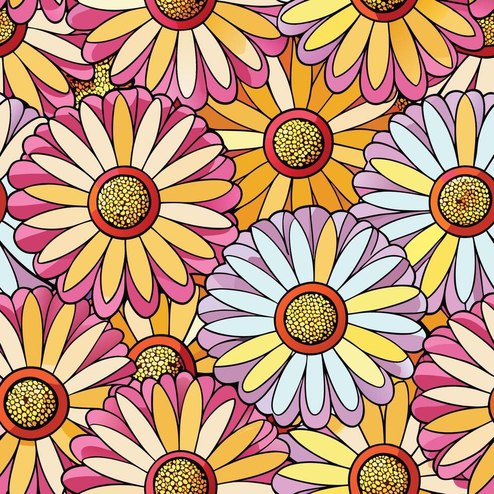 a colorful pattern of daisies on a white background vector