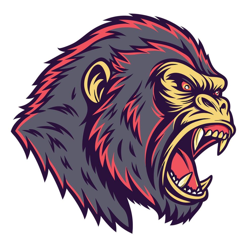 gorilla head with open mouth and fangs vector