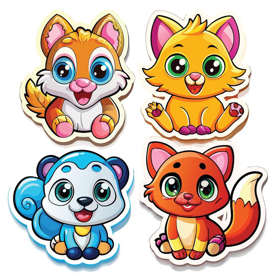 four cute cartoon animals on white background vector