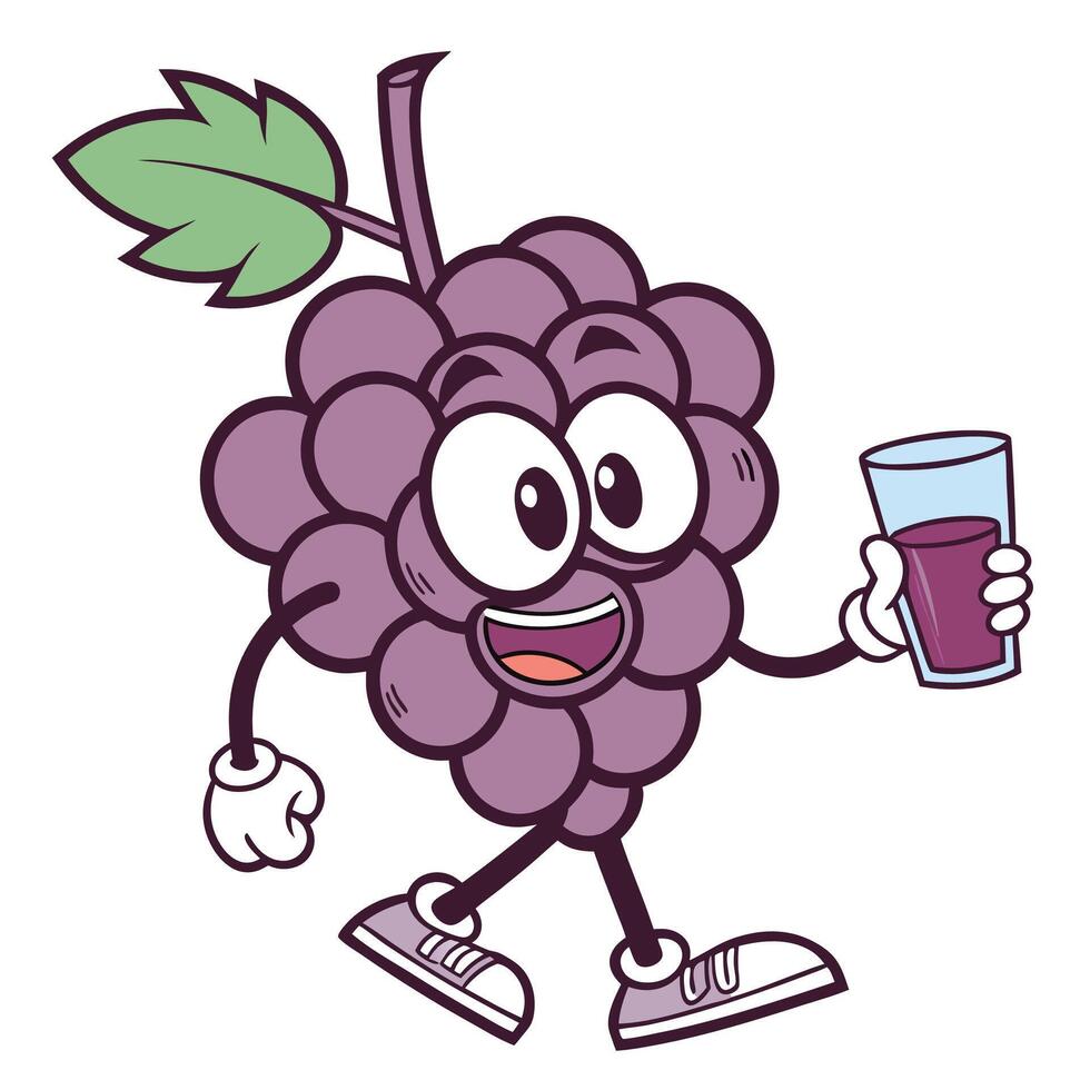 grape fruit cartoon character with a glass of juice vector
