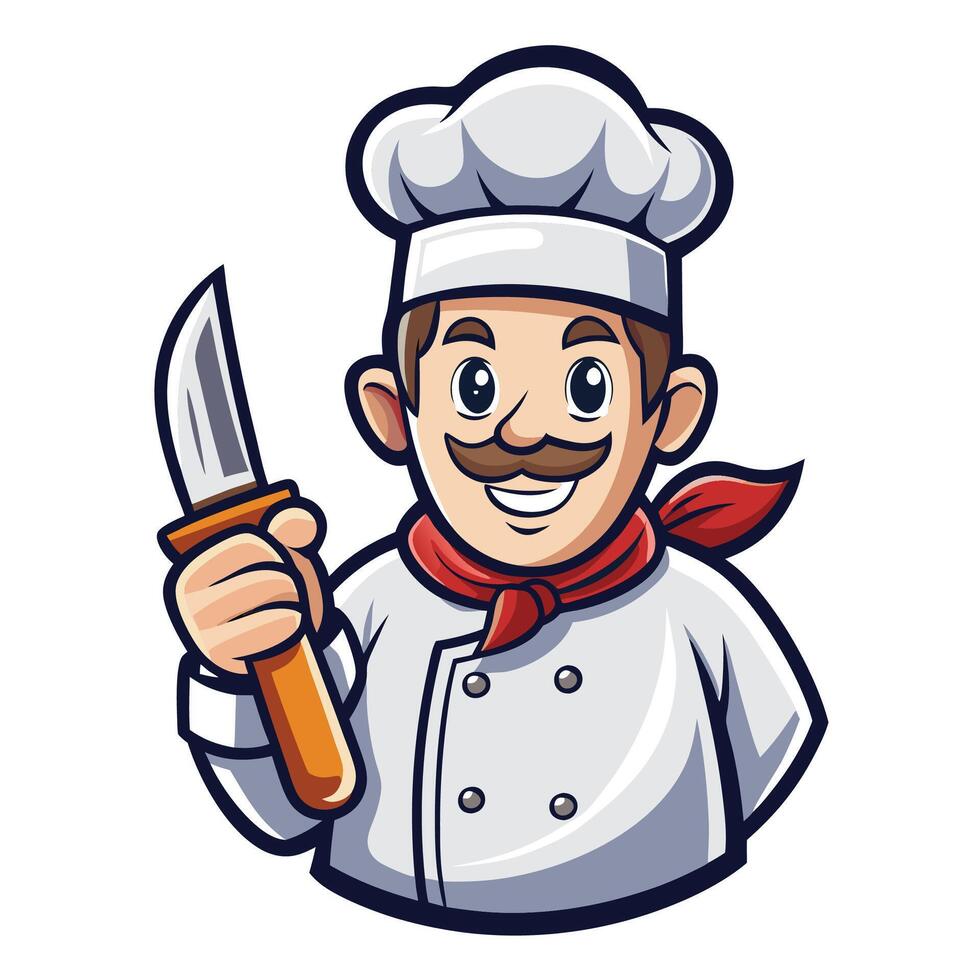 chef holding knife and smiling vector
