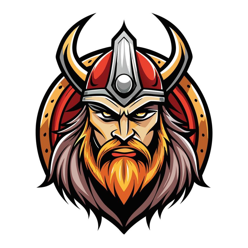 a viking head with horns and a beard vector
