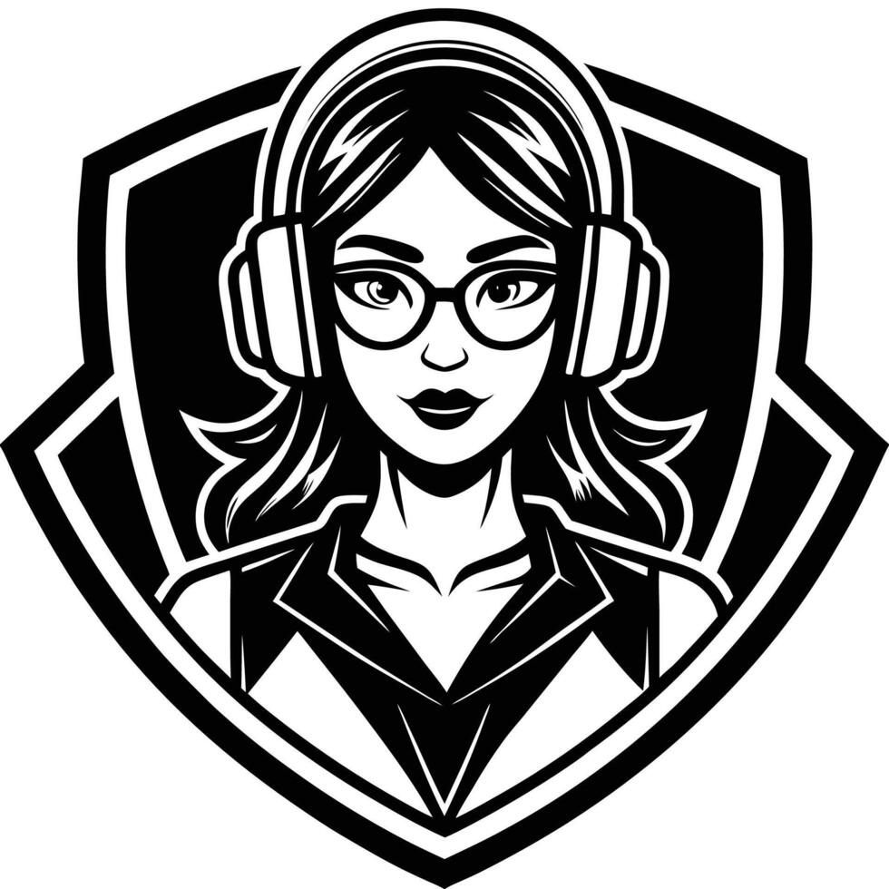 a woman with glasses and headphones on her head vector
