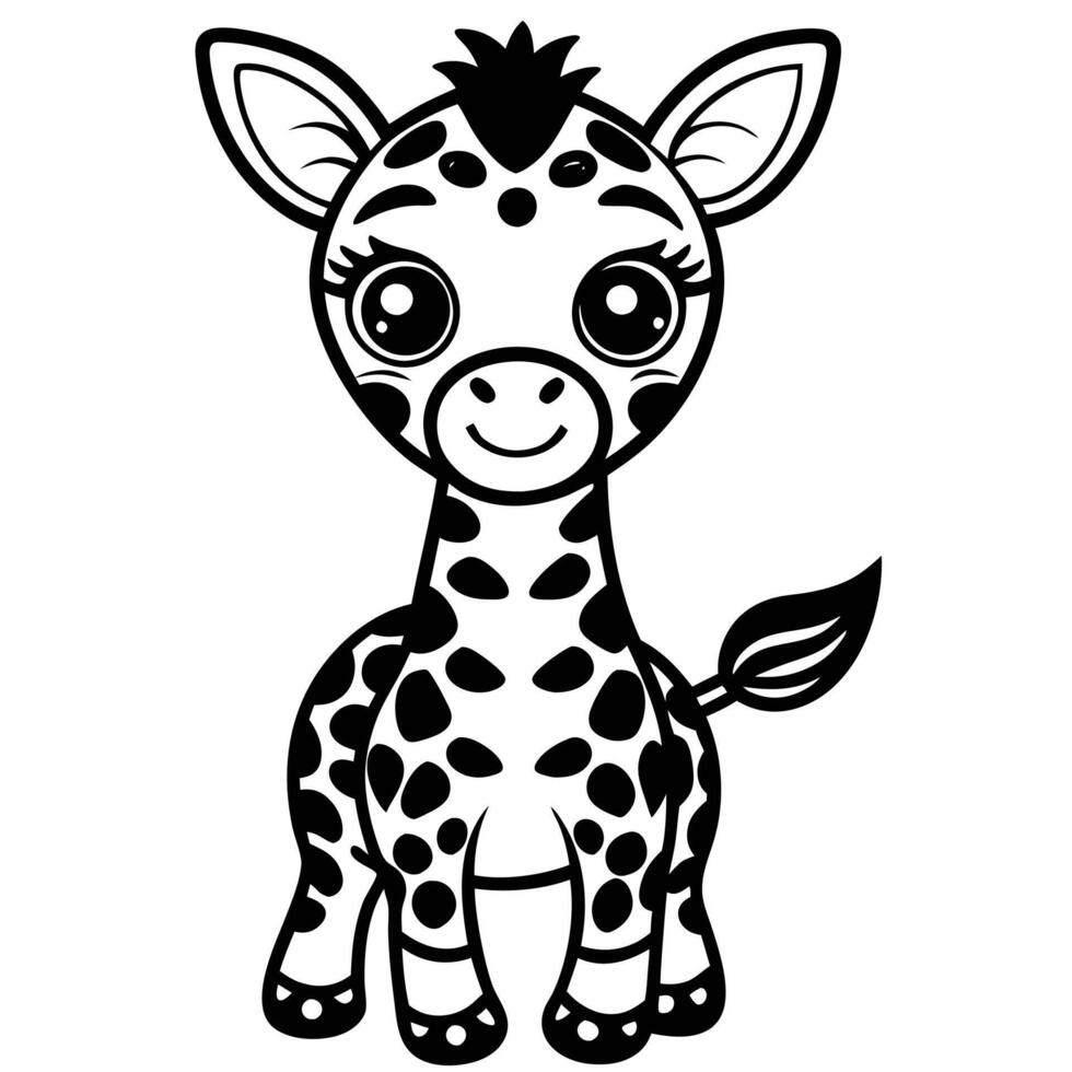 a baby giraffe is shown in black and white vector
