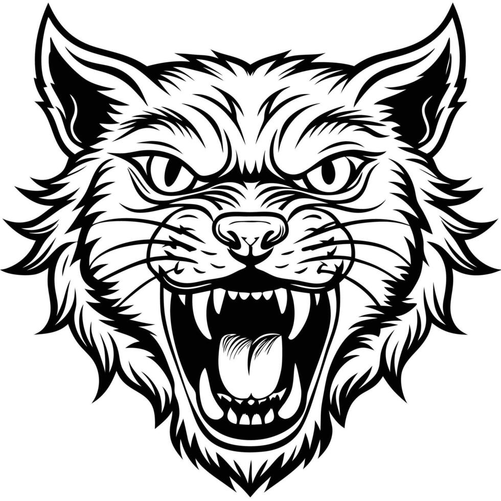 a black and white illustration of a wolf head vector