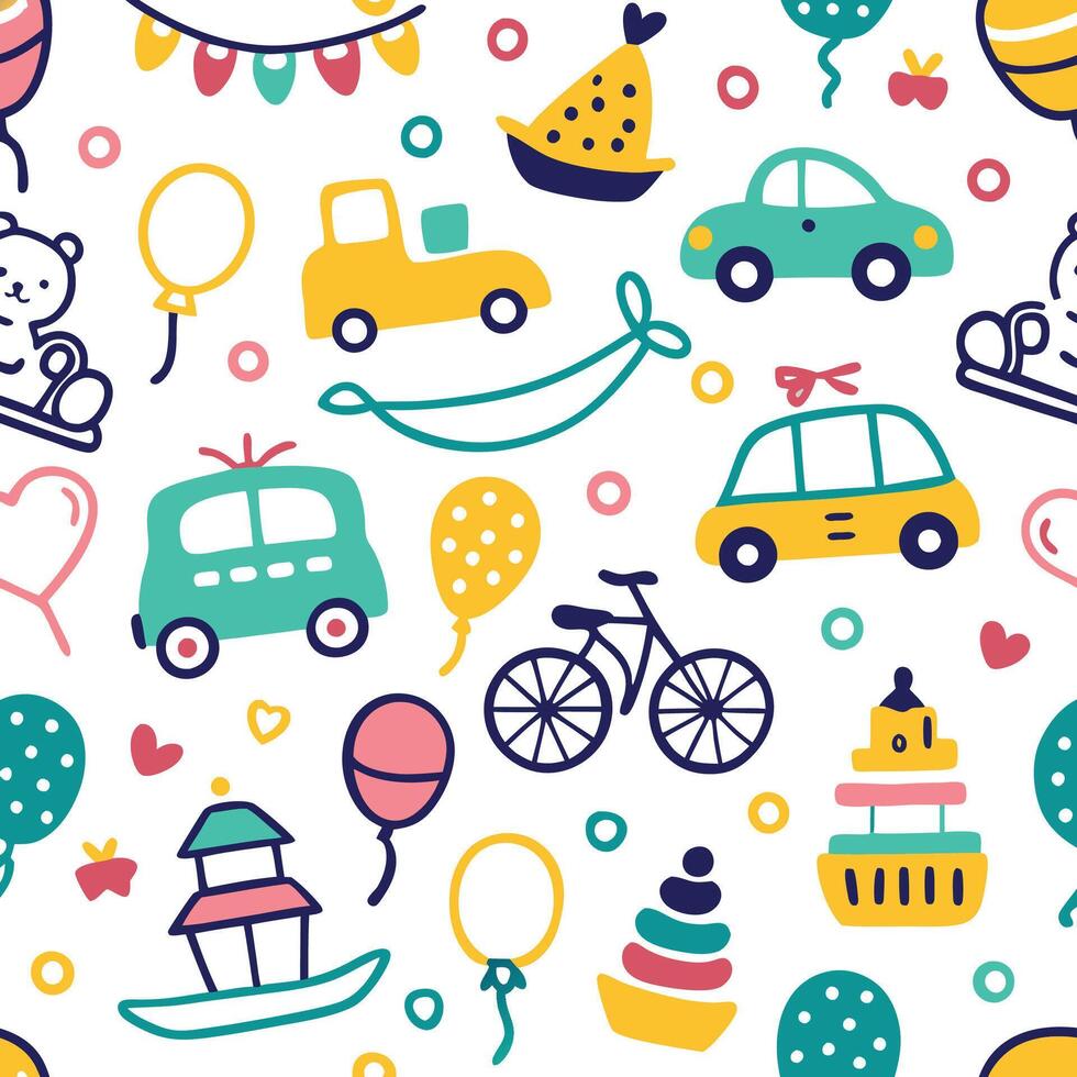 seamless pattern with baby toys and balloons vector