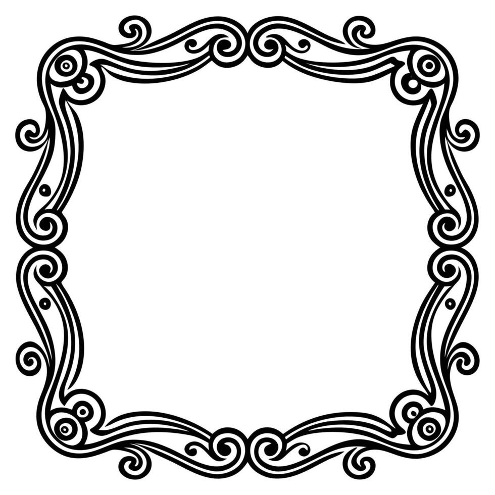 a black and white square frame with swirls vector